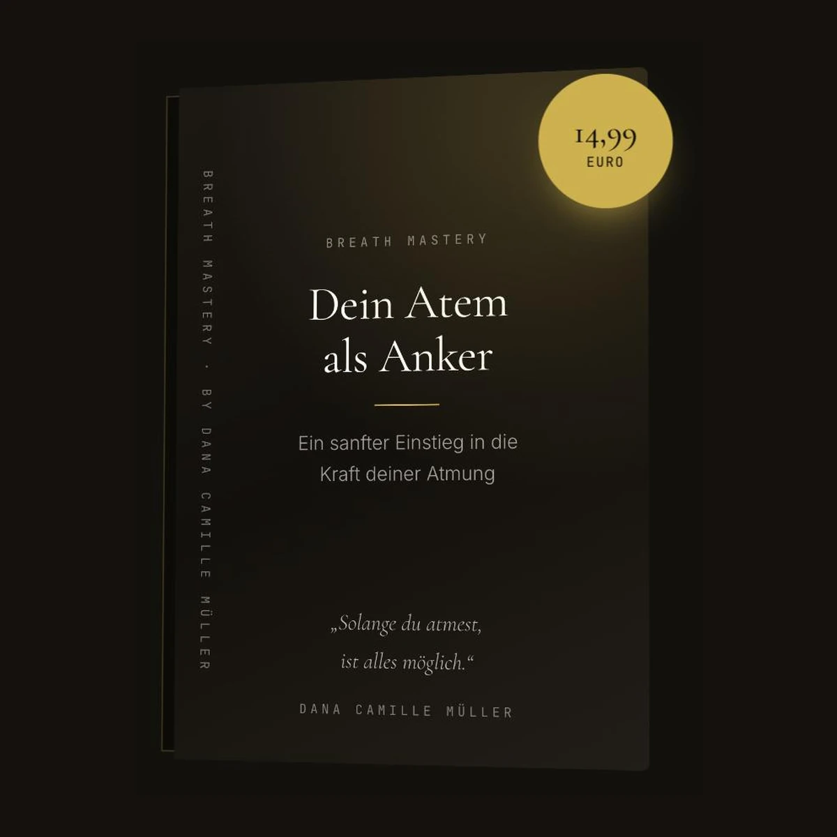 Cover des E-Books „Dein Atem als Anker“ von Dana Camille Müller, dunkler Einband mit goldener Preisplakette